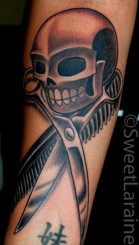 Tattoos Dark Skin tattoos Comb Scissor Skull