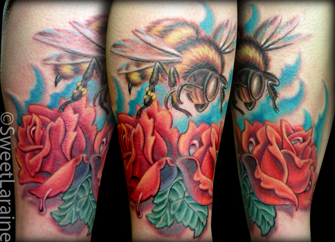 Tattoos - Nature Animal Insect tattoos - Killer Bee & Roses