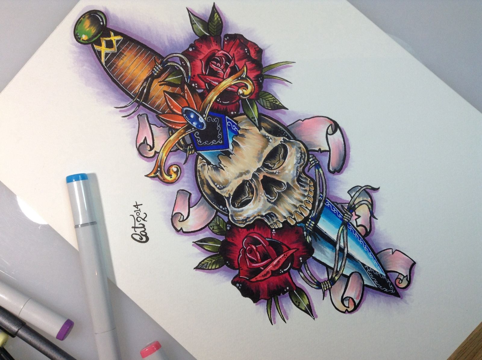 skull dagger roses