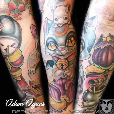 Tattoos - Lucky Cat (Maneki Neko) and Geisha - 100068