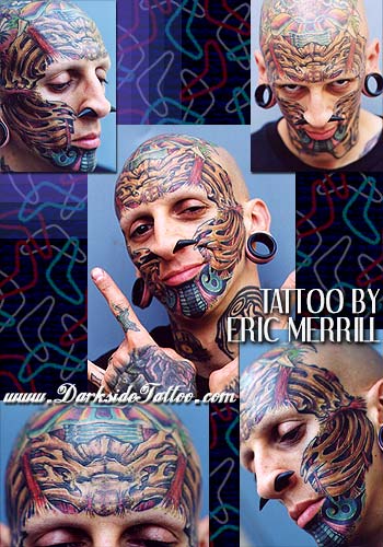 Tattoos - Bio Mech tattoos - Mike's Face
