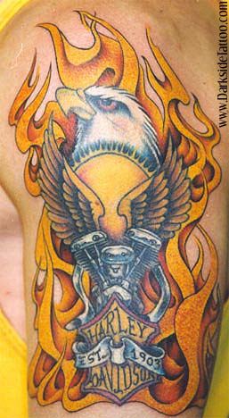Tattoos - Biker tattoos - Harley motor /eagle /flames