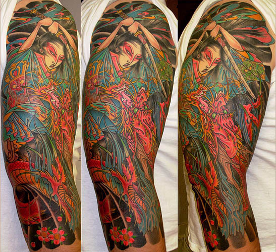 Tattoos Dave Fox Dragon Warrior Battle Sleeve click to view large image