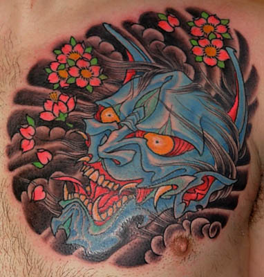 Hannya mask and cherry blossoms in wind Hannya mask and cherry blossoms in wind
