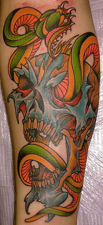 Tattoos - Dave Fox - Skull and snake