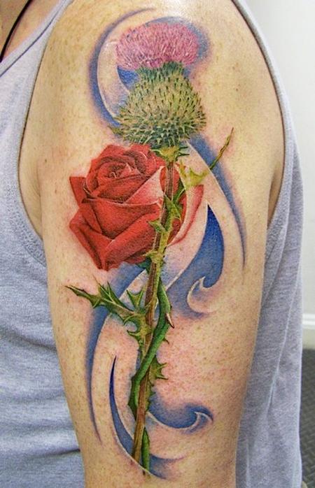 Scottish Thistle Tattoo. makeup of the tattoo I want to thistle tattoo. Rose and Thistle Tattoo