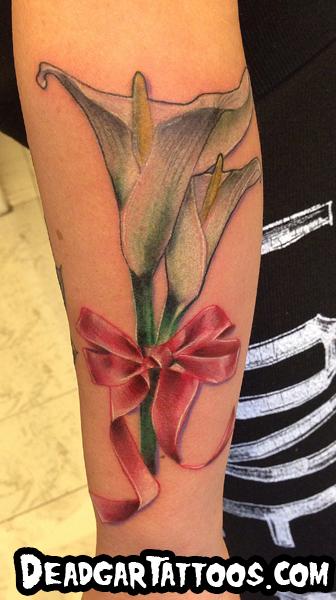 Alcatraz flower with pink ribbon  Tattoo Design Thumbnail