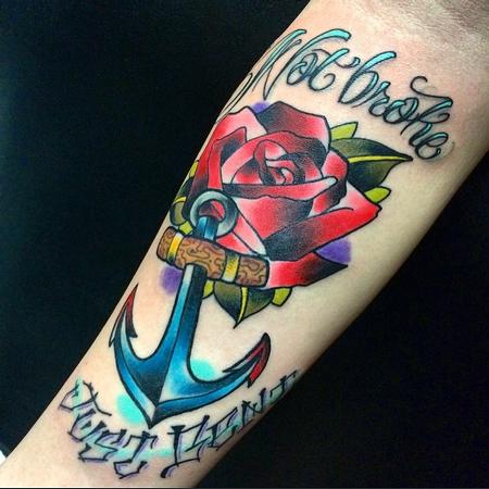 Depiction Tattoo Gallery : Tattoos : Flower : Anchor Rose Lettering Tattoo