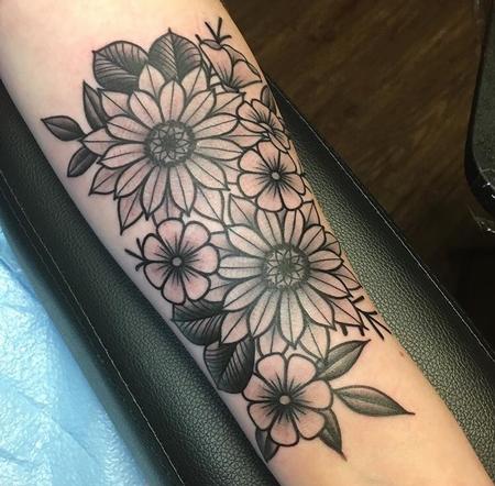 Tattoos - Black and Grey Flowers - 130667