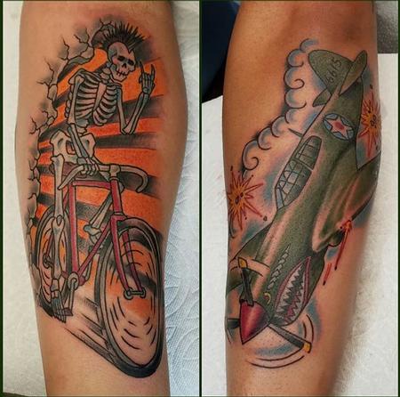 Tattoos - Skeleton Bike and Fighter plane - 132604