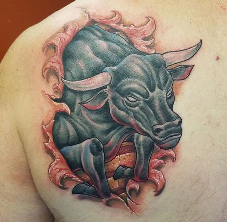 Tattoos - Bull w/skin rip - 130273
