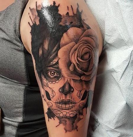 Tattoos - Day of the Dead Face & Rose - 128465