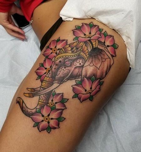 Tattoos - Elephant w/flowers - 132851