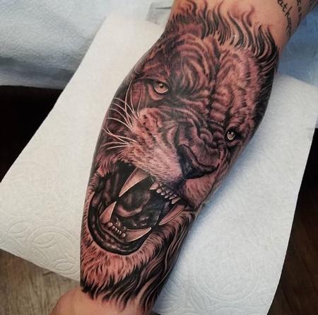 Tattoos - Black and Grey Lion - 131783