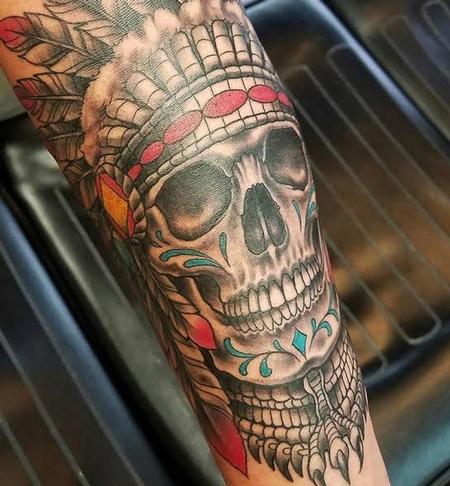 Tattoos - Skull with Headdress - 128107