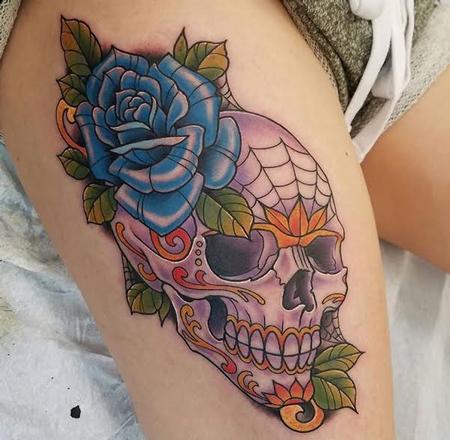 Tattoos - Sugar Skull with Rose - 128108