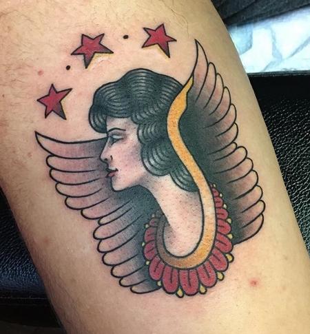 Tattoos - Traditional Lady head w/wings - 130564