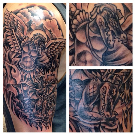 Depiction Tattoo Gallery : Tattoos : Religious : Alligator St. Michael  Tattoo
