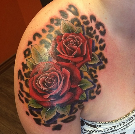 Depiction Tattoo Gallery : Tattoos : Flower : Rose / Leopard Print Tattoo
