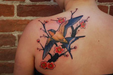 Tattoos - Swallow with Cherry Blossom Tree - 84242