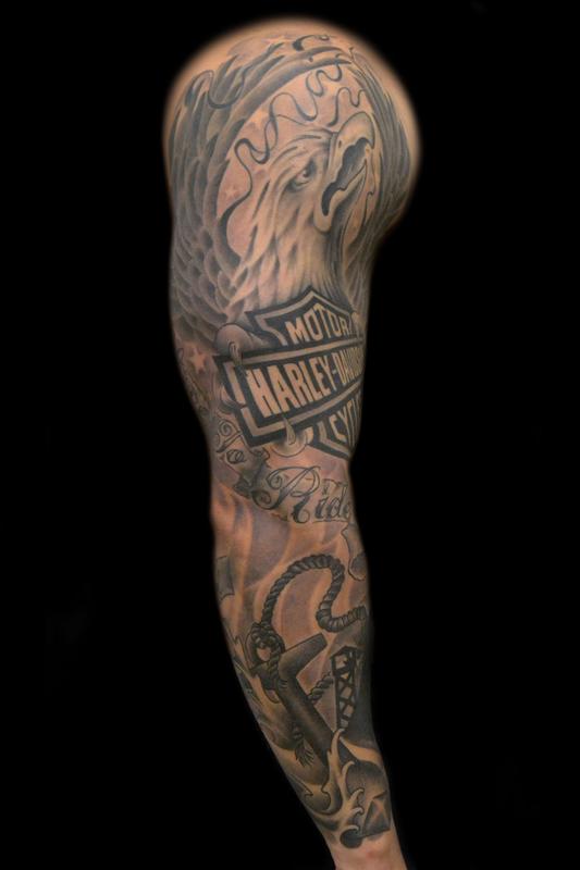 Off the Map Tattoo : Tattoos : Body Part Arm Sleeve : Black and Gray Sleeve