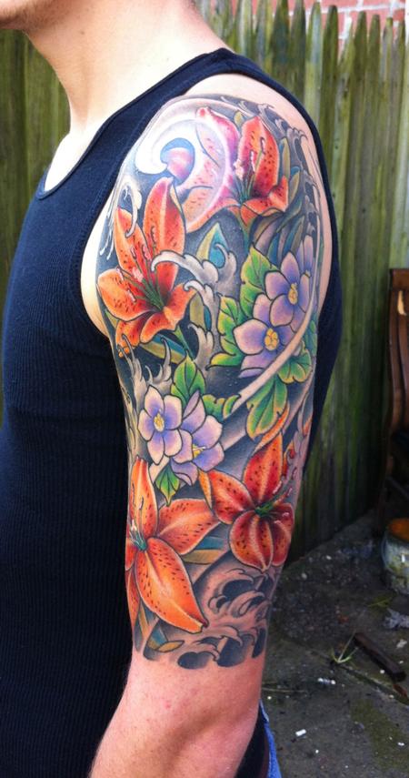 Off the Map Tattoo : Tattoos : Flower Lily : Flower Sleeve- Front view