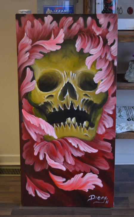 Tattoos - Skull and Peony Oil on Canvas - 60628
