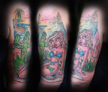 Tattoos - cabo wabo surfer girl - 40615