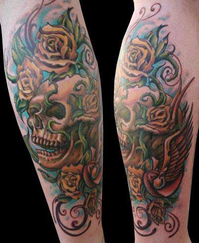 rose skull tattoo. rose skull tattoo.
