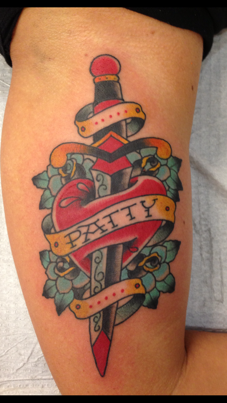 Traditional Heart And Dagger Tattoo