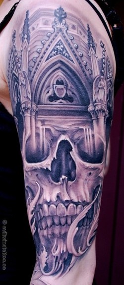 skull tattoo sleeves. Skull Half Sleeve Tattoo
