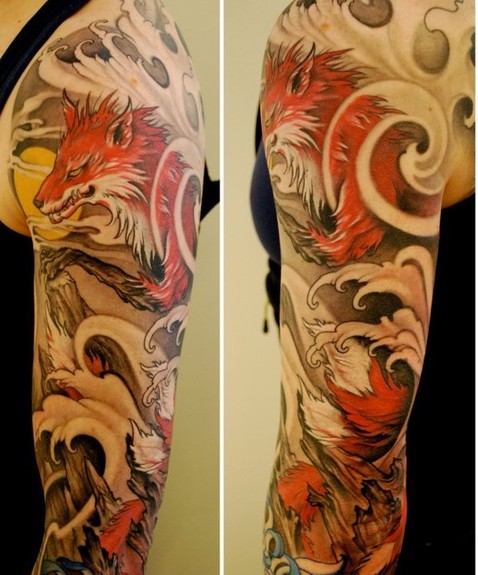 Tattoos Tattoos Traditional Asian Wolf Half Sleeve Tattoo