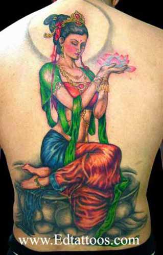 Tattoos - Portrait tattoos - Indian Girl With Lotus