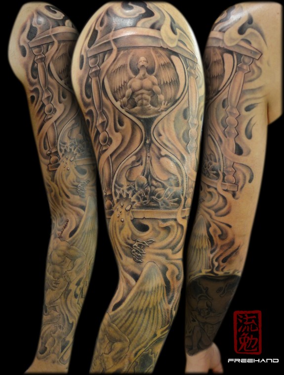 angels and demons hourglass freehand sleeve by eddie loven angels and demons hourglass freehand sleeve by eddie loven