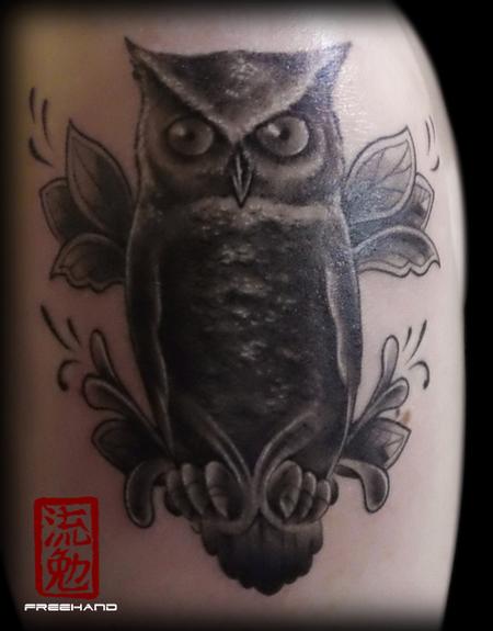 Tattoos Black and Gray Owl Cover up 5 tall