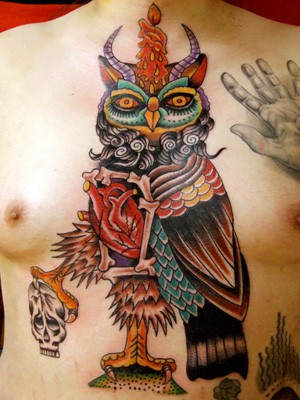 Tattoos Traditional American tattoos Owl Chest Tattoo