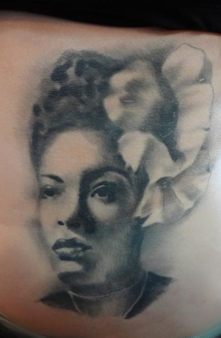 Tattoos - Billie Holiday 3 years healed - 75553