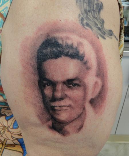 Ian Robert McKown - portrait tattoo arm black and grey ian mckown