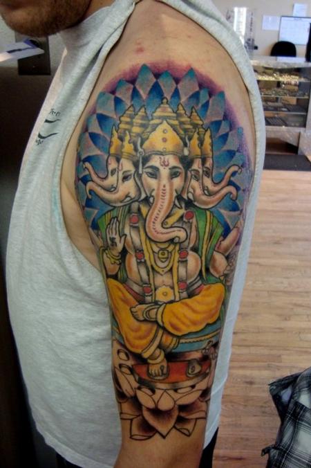 Tattoos - Ganesh and Lotus Half Sleeve Tattoo - 62168