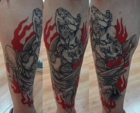 Tattoos - Warrior on leg.  Fire - 77404