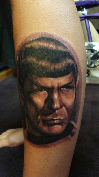 Tattoos - Spock Portrait Tattoo Lower Leg - 66256