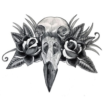 Art Galleries Blaze Schwaller Crow Skull Traditional Roses Drawing