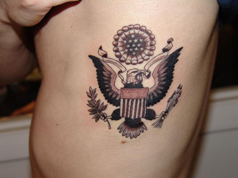 Tattoos Connecticut Black and grey eagle tattoo on ribs