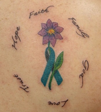 Tattoos Purple flower and cancer ribbon tattoo click to view large image