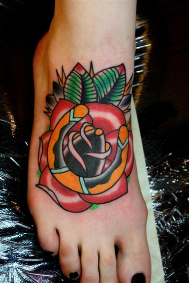 Traditional Rose Foot Tattoo