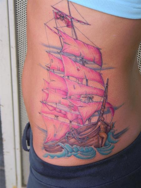 Tattoos Custom pirate ship side ribs