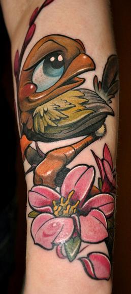 Birdie and flower tattoo Tattoo Design Thumbnail