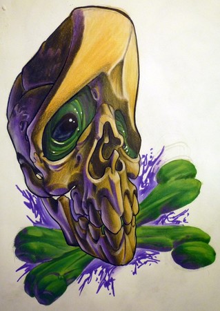 Tattoos - skull in purples - 48770