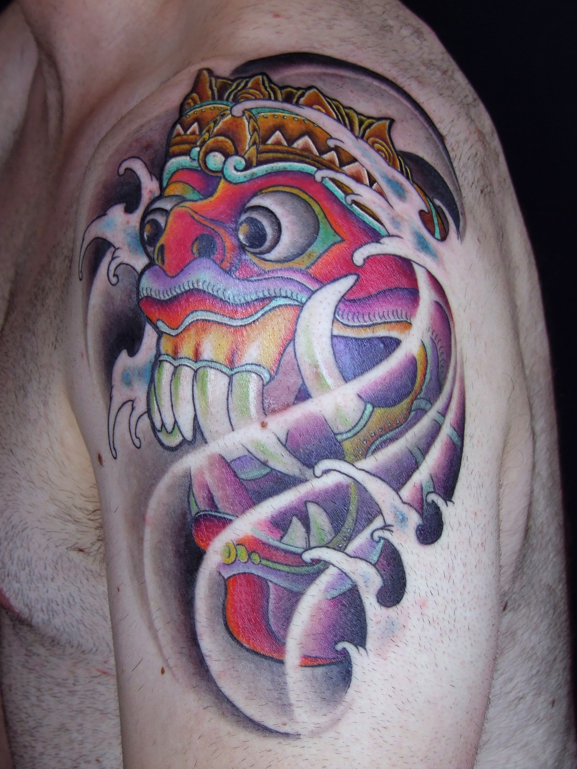 Barong Tattoo Color | barong mask by fabrizio divari tattoonow Barong Tattoo Color | barong mask by fabrizio divari tattoonow