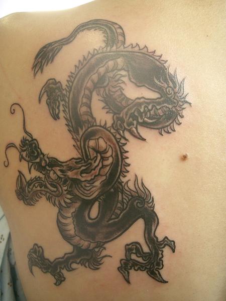Nando - Black and Grey Dragon Tattoo